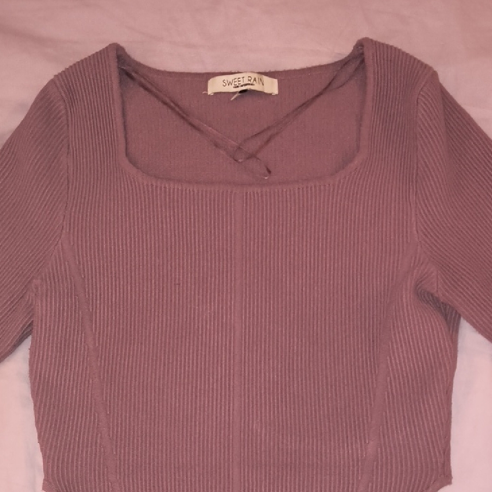 Sweet Rain Pink Square Neck Ribbed Blouse